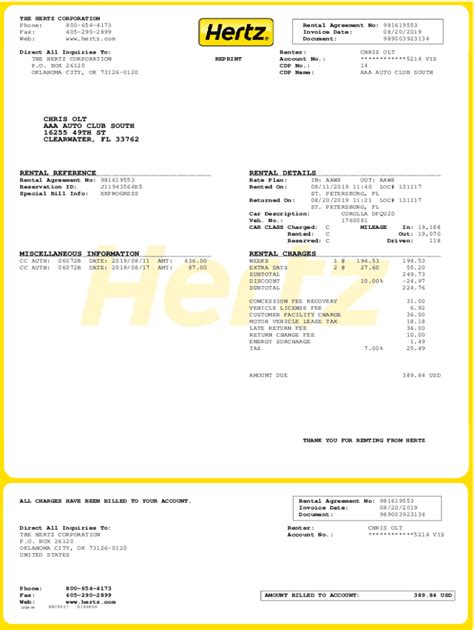 hertz rechnungskopie|Request a Receipt